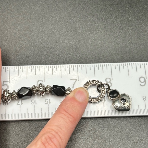 Brighton silver tone and black breaded bracelet #K14 toggle clasp heart charm - Picture 6 of 6